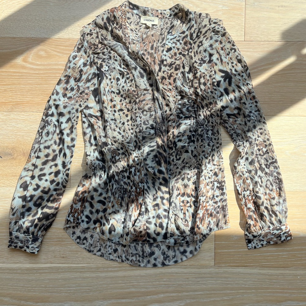 L'AGENCE Animal Print Blouse Size Small
